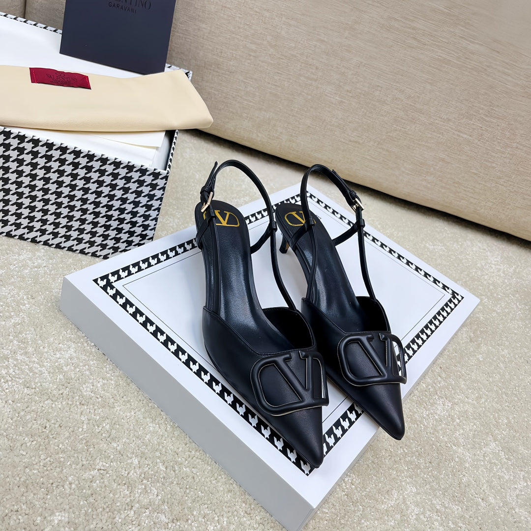 VLOGO SLINGBACK PUMP IN BLACK CALFSKIN LEATHER - 35 / 4 cm
