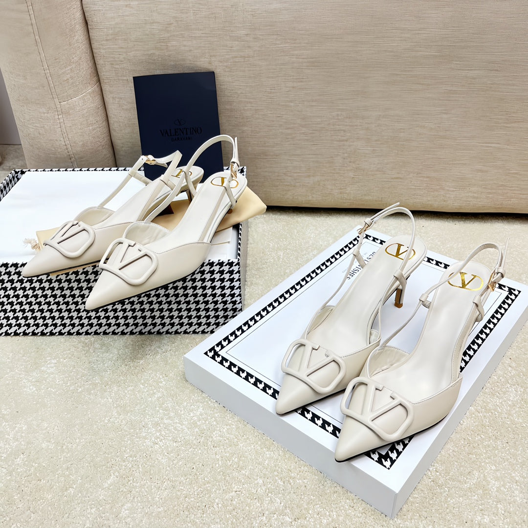 VLOGO SLINGBACK PUMP IN WHITE CALFSKIN LEATHER - 35 / 4 cm