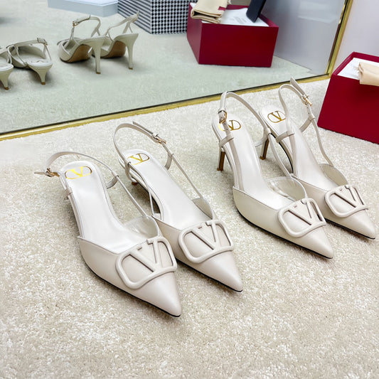VLOGO SLINGBACK PUMP IN WHITE CALFSKIN LEATHER - 35 / 4 cm