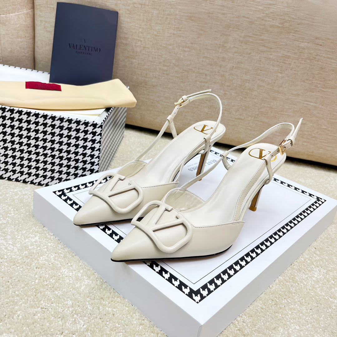 VLOGO SLINGBACK PUMP IN WHITE CALFSKIN LEATHER - 35 / 4 cm