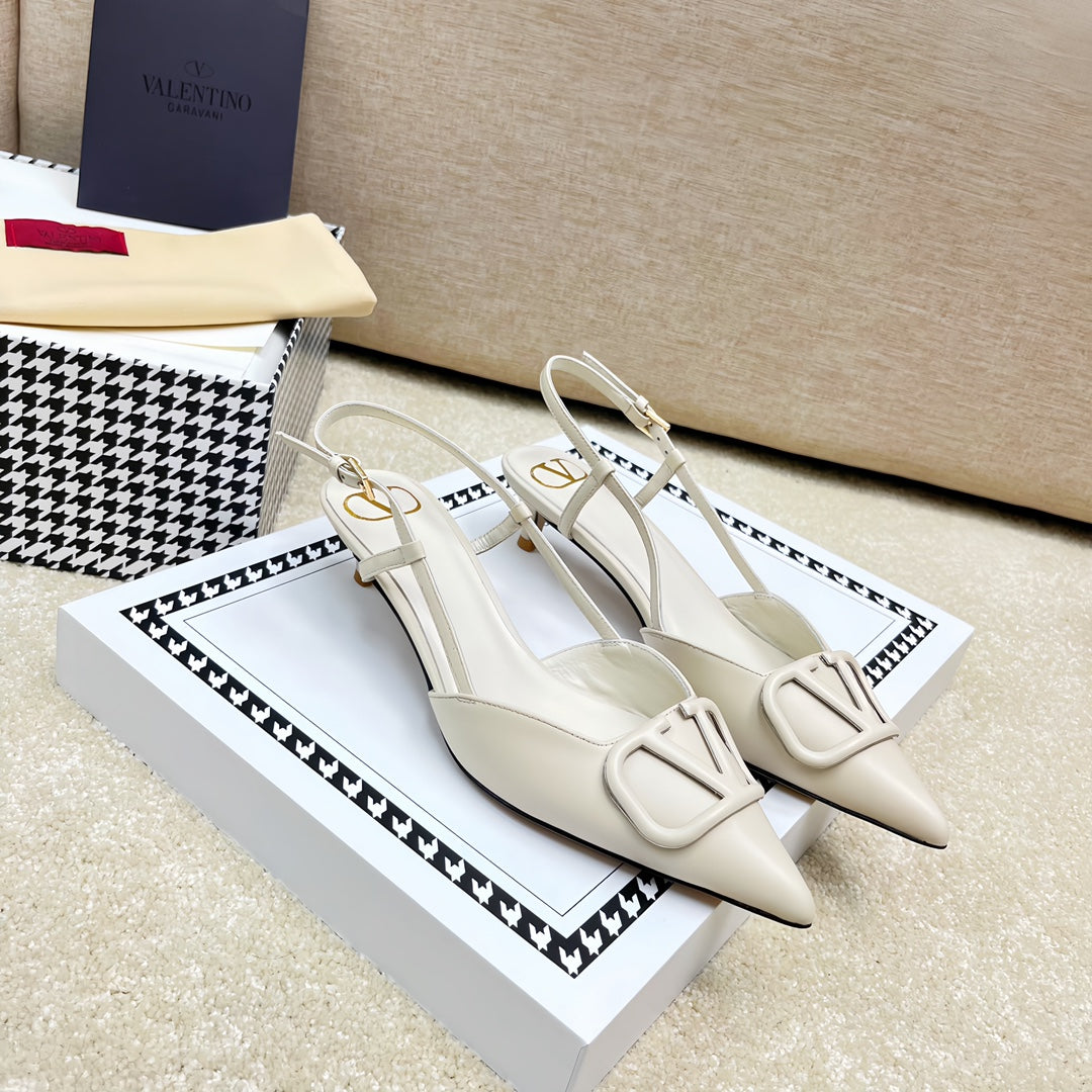 VLOGO SLINGBACK PUMP IN WHITE CALFSKIN LEATHER - 35 / 4 cm