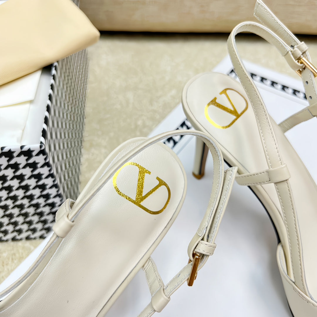 VLOGO SLINGBACK PUMP IN WHITE CALFSKIN LEATHER - 35 / 4 cm