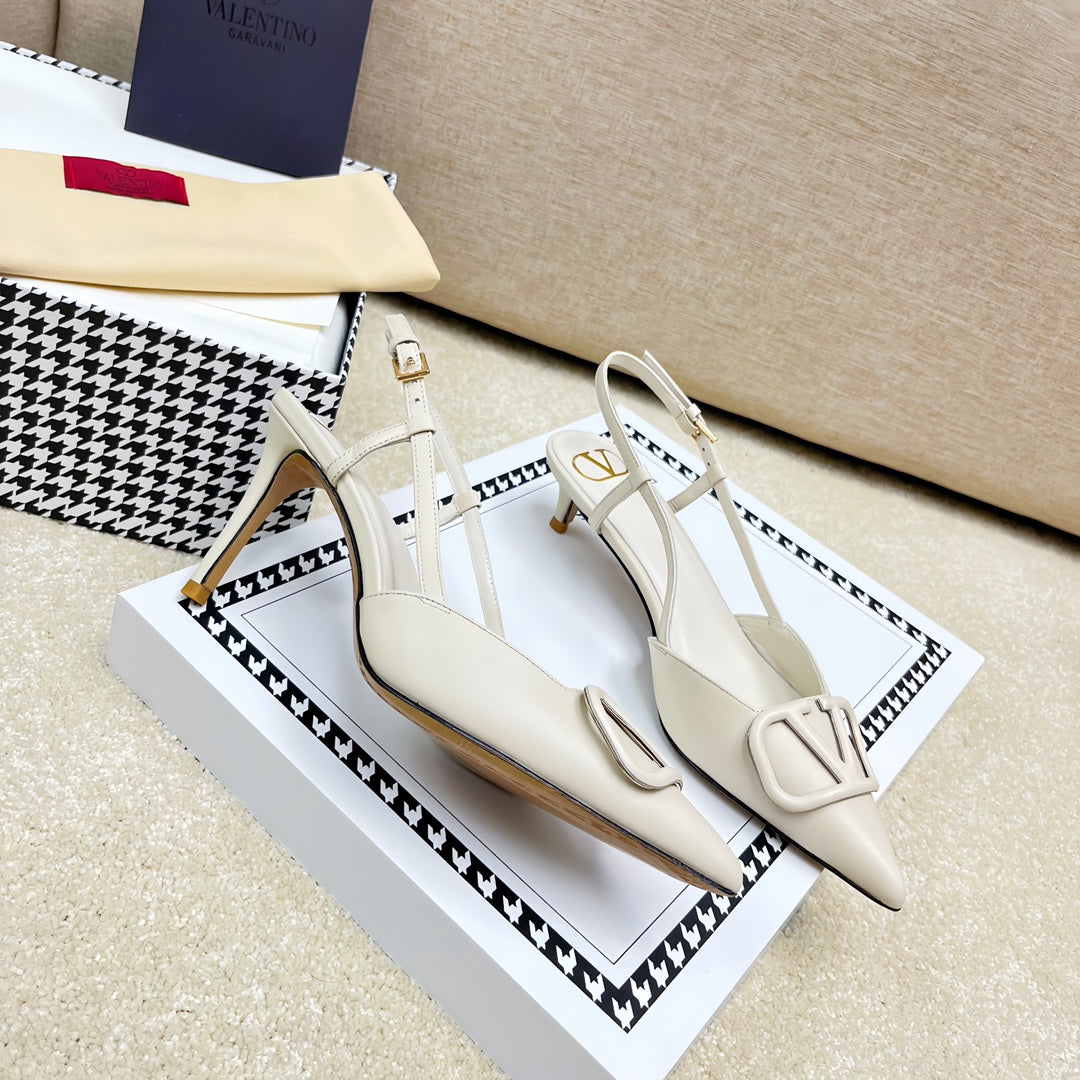 VLOGO SLINGBACK PUMP IN WHITE CALFSKIN LEATHER - 35 / 4 cm