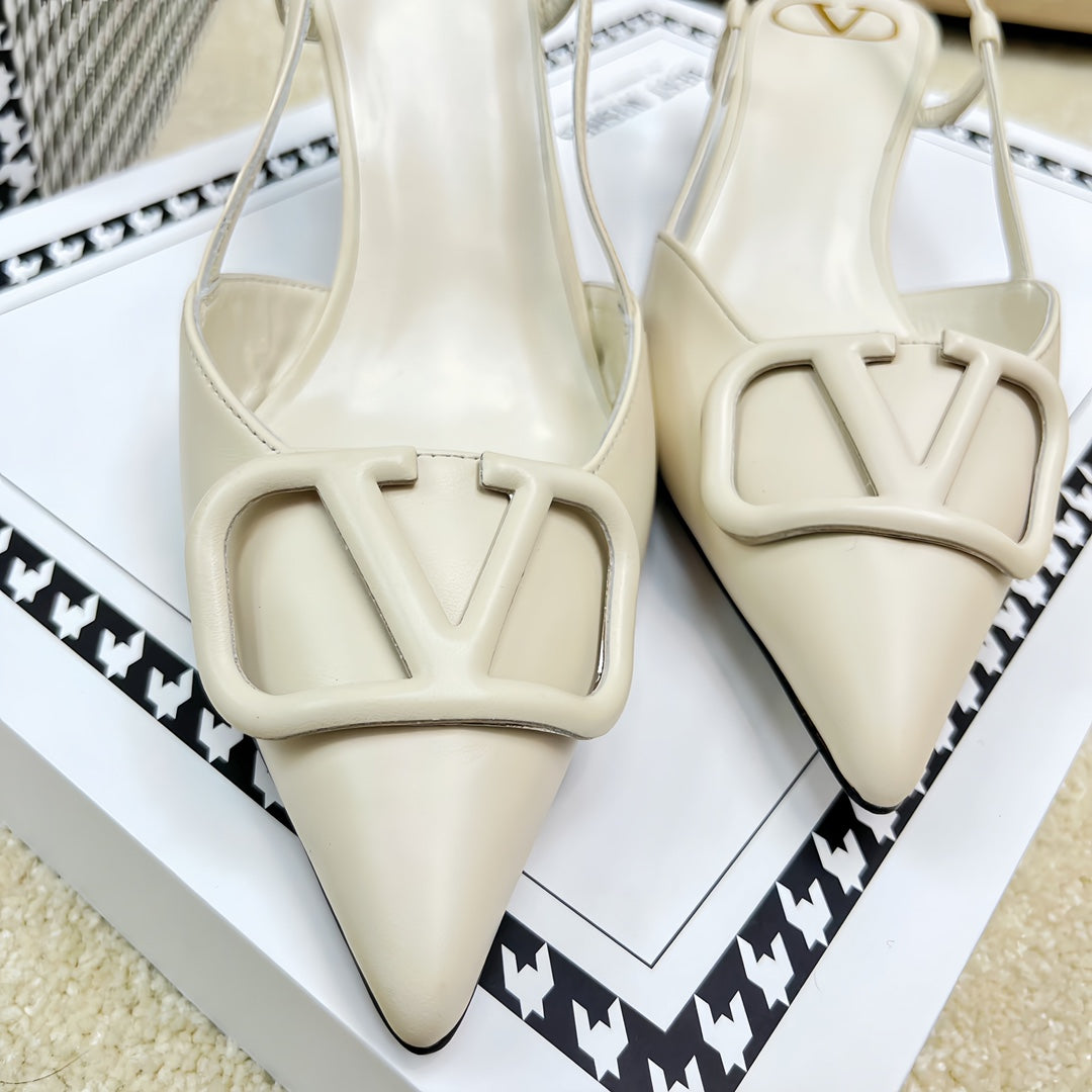 VLOGO SLINGBACK PUMP IN WHITE CALFSKIN LEATHER - 35 / 4 cm