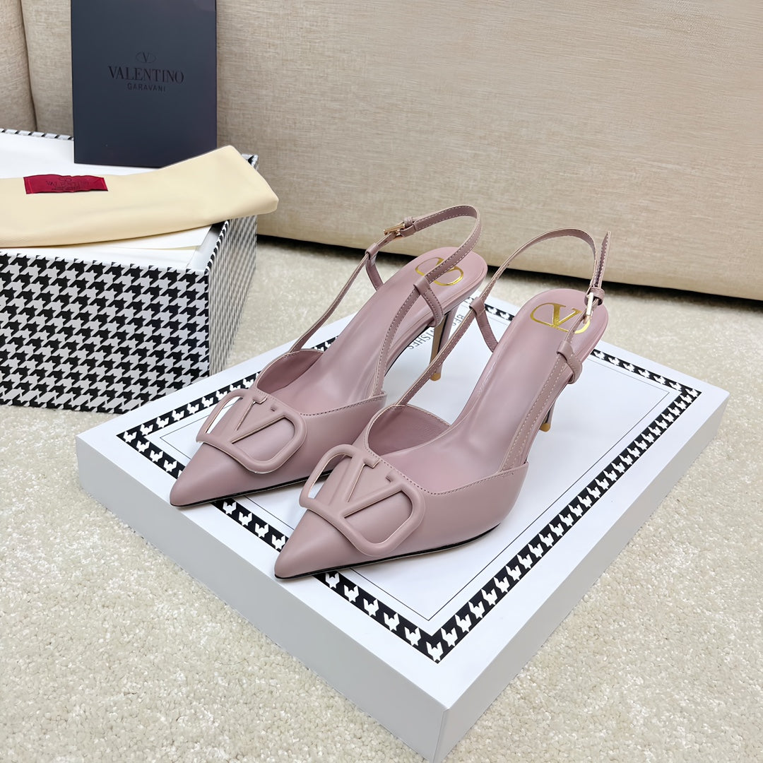 VLOGO SLINGBACK PUMP IN CREPE PINK CALFSKIN LEATHER - 35 / 4 cm