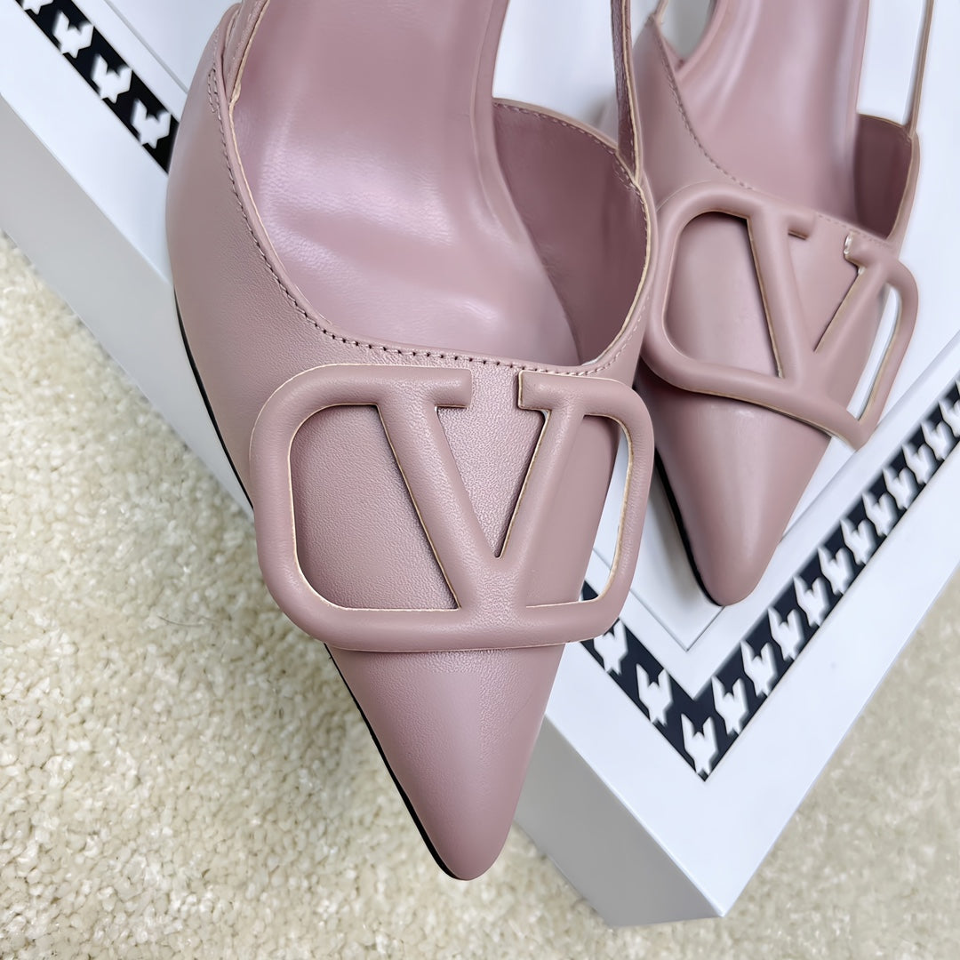 VLOGO SLINGBACK PUMP IN CREPE PINK CALFSKIN LEATHER - 35 / 4 cm