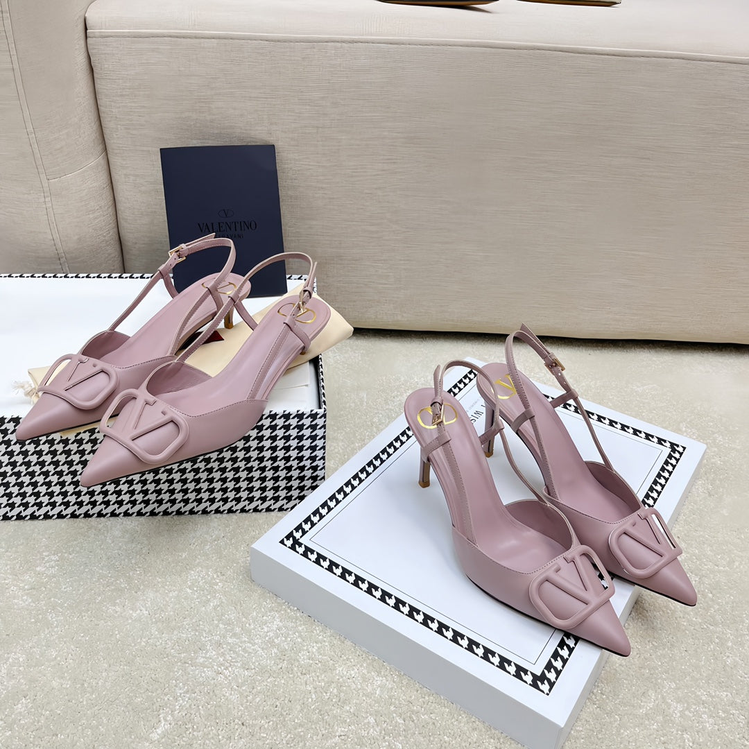 VLOGO SLINGBACK PUMP IN CREPE PINK CALFSKIN LEATHER - 35 / 4 cm
