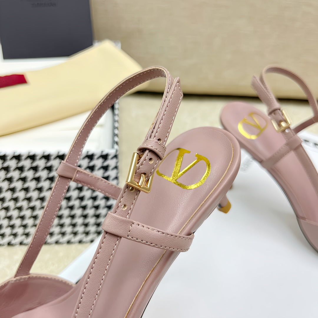 VLOGO SLINGBACK PUMP IN CREPE PINK CALFSKIN LEATHER - 35 / 4 cm