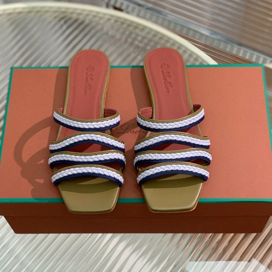 LP SPRIGHTLY CHARMS FLAT SANDAL WHITE AND OLIVE CALFSKIN - 35