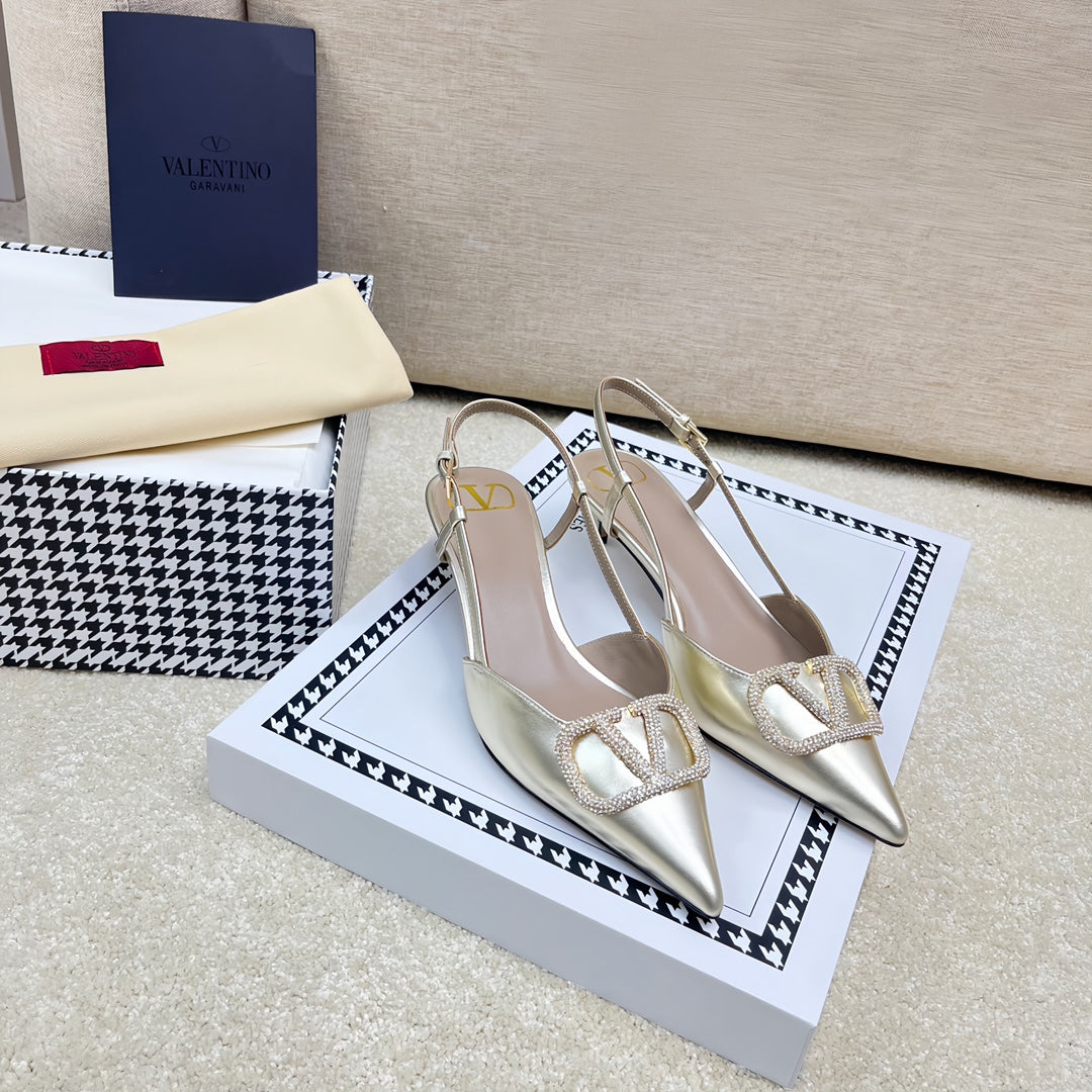 VLOGO SLINGBACK PUMP IN LIGHT GOLD CALFSKIN LEATHER - 35 / 4 cm