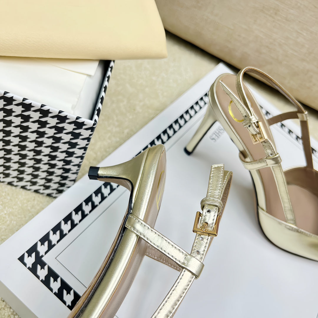 VLOGO SLINGBACK PUMP IN LIGHT GOLD CALFSKIN LEATHER - 35 / 4 cm