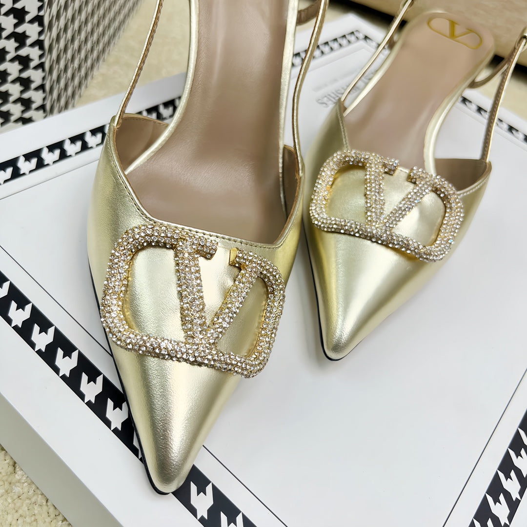 VLOGO SLINGBACK PUMP IN LIGHT GOLD CALFSKIN LEATHER - 35 / 4 cm