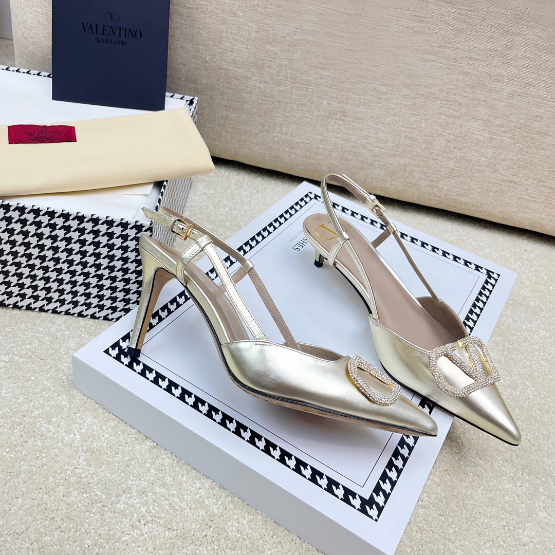 VLOGO SLINGBACK PUMP IN LIGHT GOLD CALFSKIN LEATHER - 35 / 4 cm