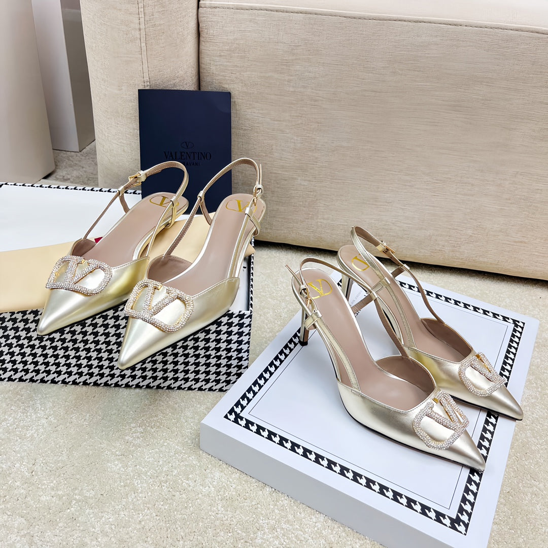 VLOGO SLINGBACK PUMP IN LIGHT GOLD CALFSKIN LEATHER - 35 / 4 cm