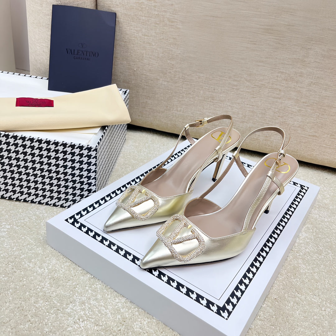 VLOGO SLINGBACK PUMP IN LIGHT GOLD CALFSKIN LEATHER - 35 / 4 cm