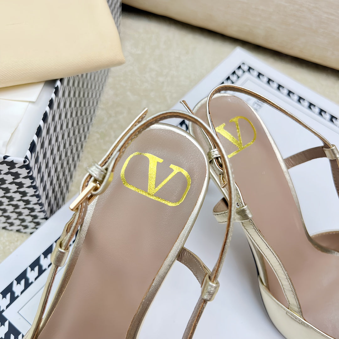 VLOGO SLINGBACK PUMP IN LIGHT GOLD CALFSKIN LEATHER - 35 / 4 cm