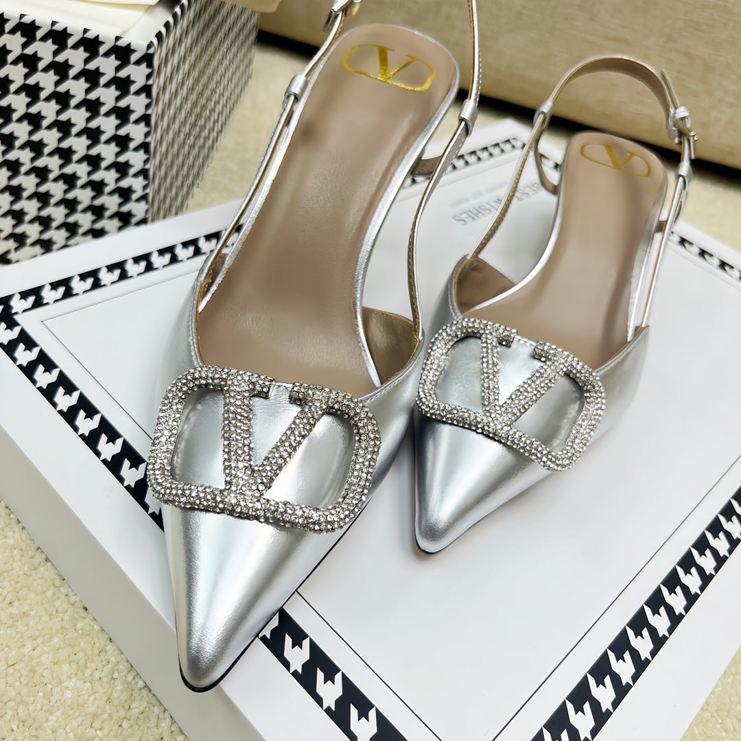VLOGO SLINGBACK PUMP IN SILVER CALFSKIN LEATHER - 35 / 4 cm