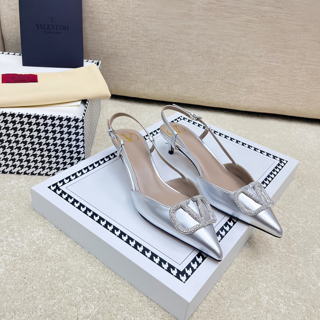 VLOGO SLINGBACK PUMP IN SILVER CALFSKIN LEATHER - 35 / 4 cm