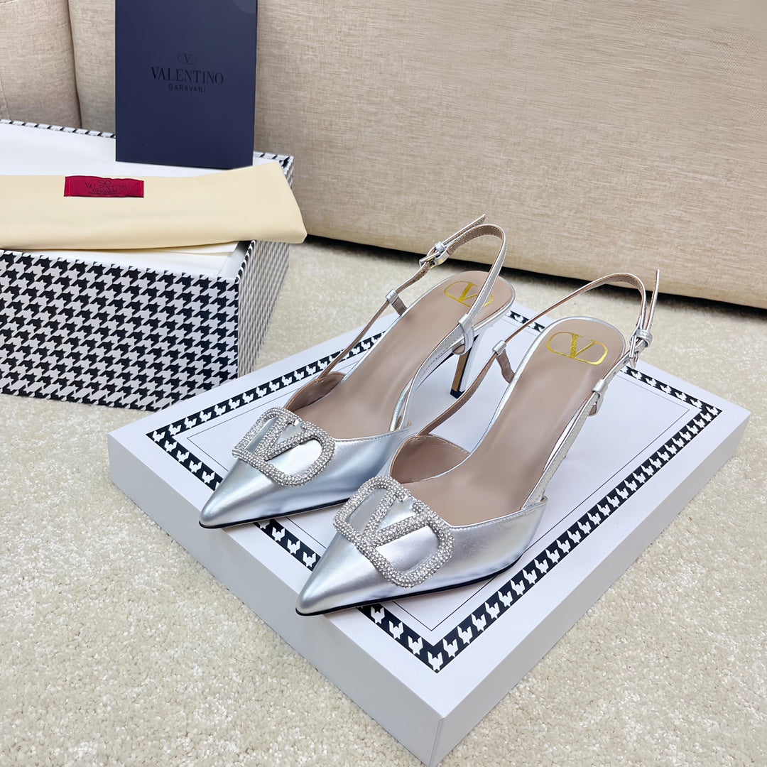 VLOGO SLINGBACK PUMP IN SILVER CALFSKIN LEATHER - 35 / 4 cm