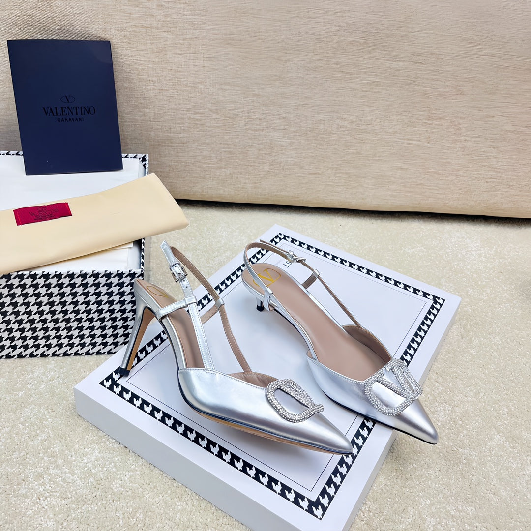 VLOGO SLINGBACK PUMP IN SILVER CALFSKIN LEATHER - 35 / 4 cm