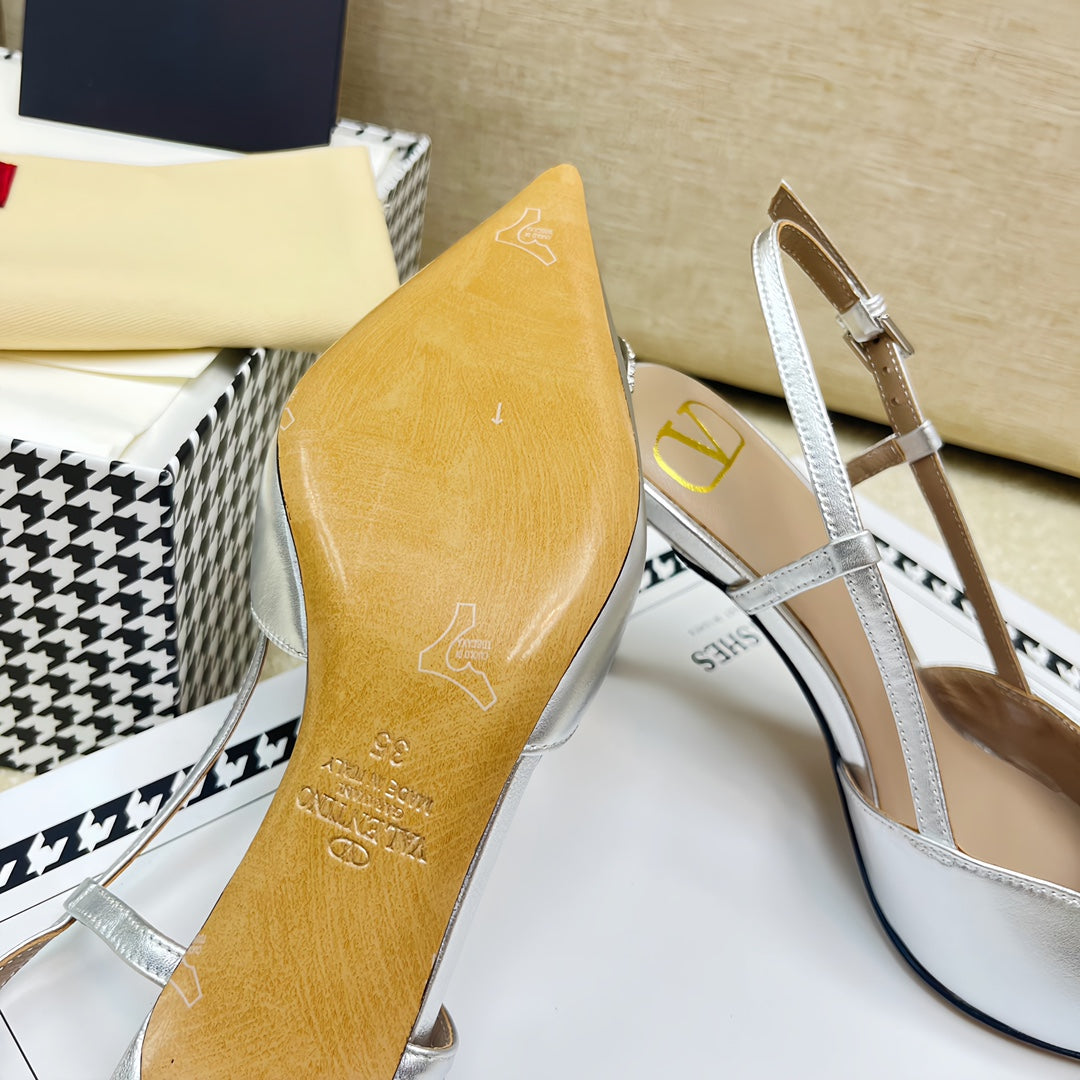VLOGO SLINGBACK PUMP IN SILVER CALFSKIN LEATHER - 35 / 4 cm