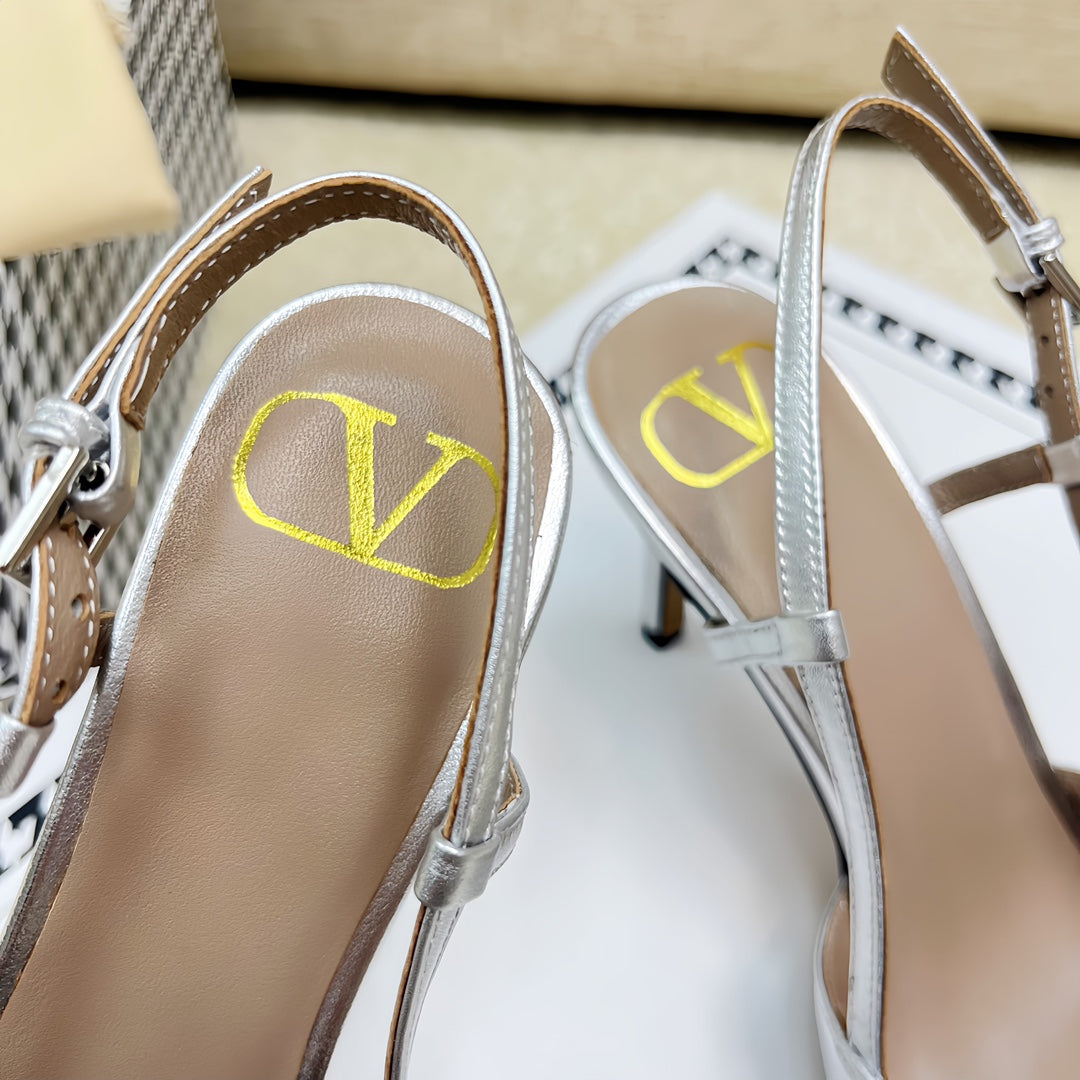 VLOGO SLINGBACK PUMP IN SILVER CALFSKIN LEATHER - 35 / 4 cm