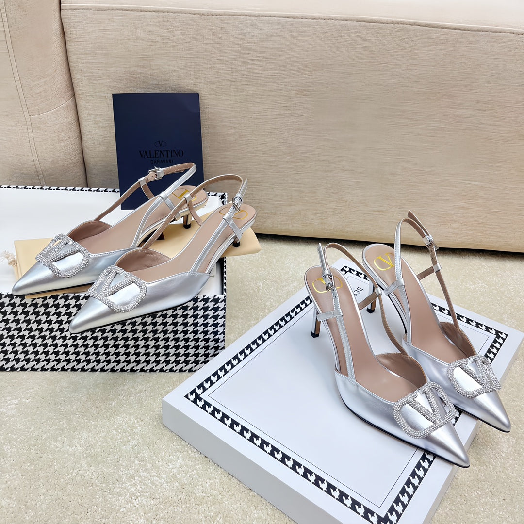 VLOGO SLINGBACK PUMP IN SILVER CALFSKIN LEATHER - 35 / 4 cm
