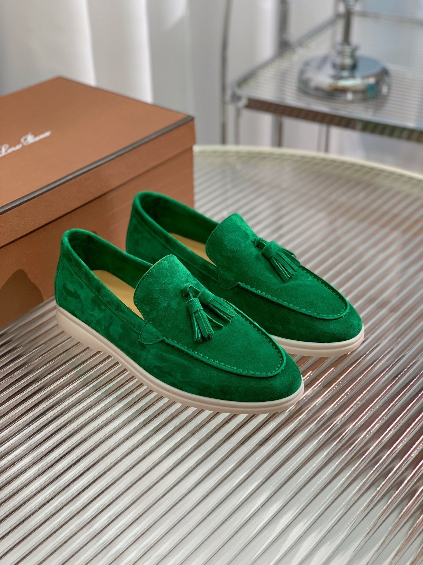 LP SUMMER WALK TASSELS LOAFERS DARK GREEN SUEDE - 35