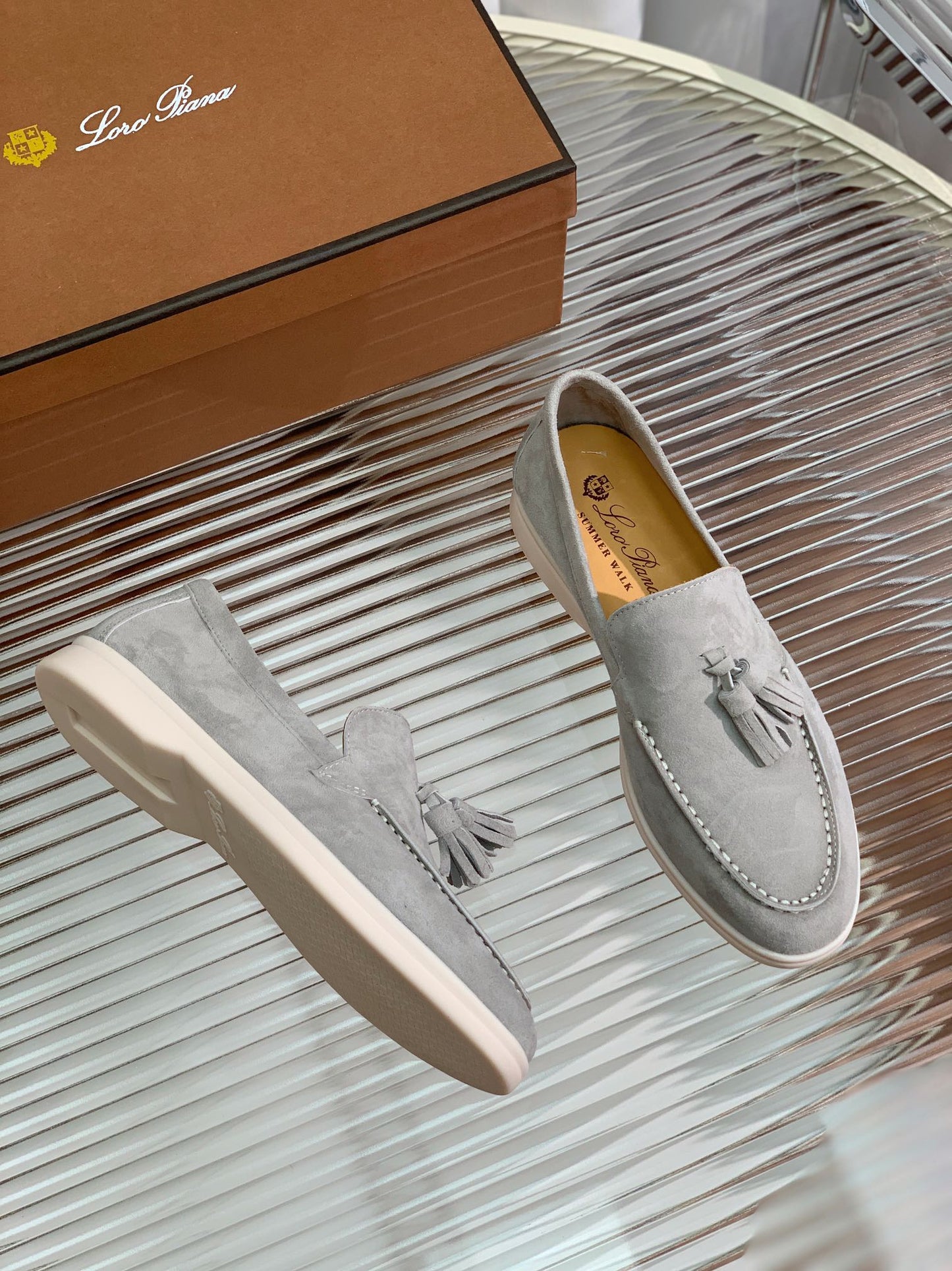 LP SUMMER WALK TASSELS LOAFERS LIGHT GRAY SUEDE - 35