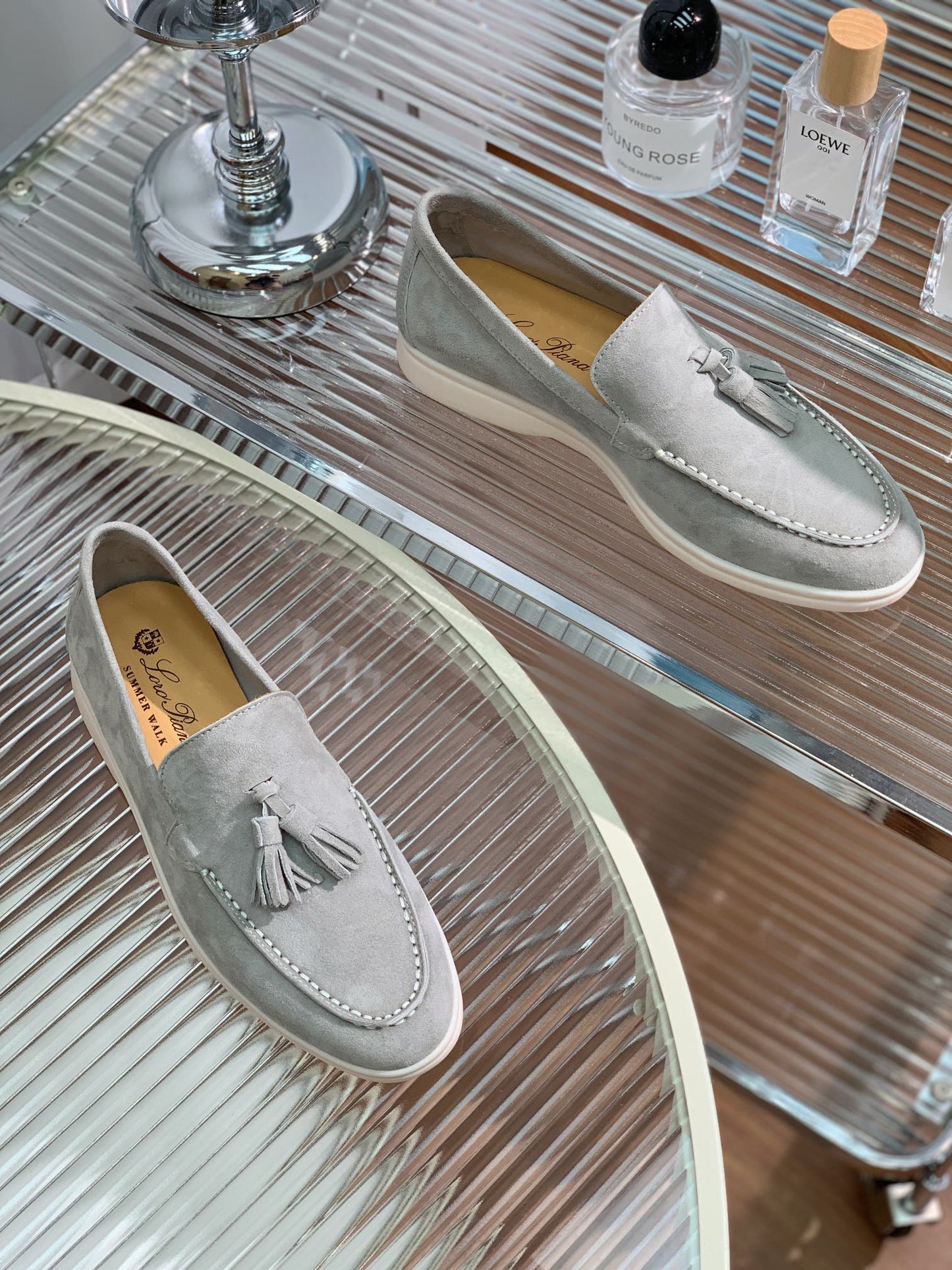 LP SUMMER WALK TASSELS LOAFERS LIGHT GRAY SUEDE - 35