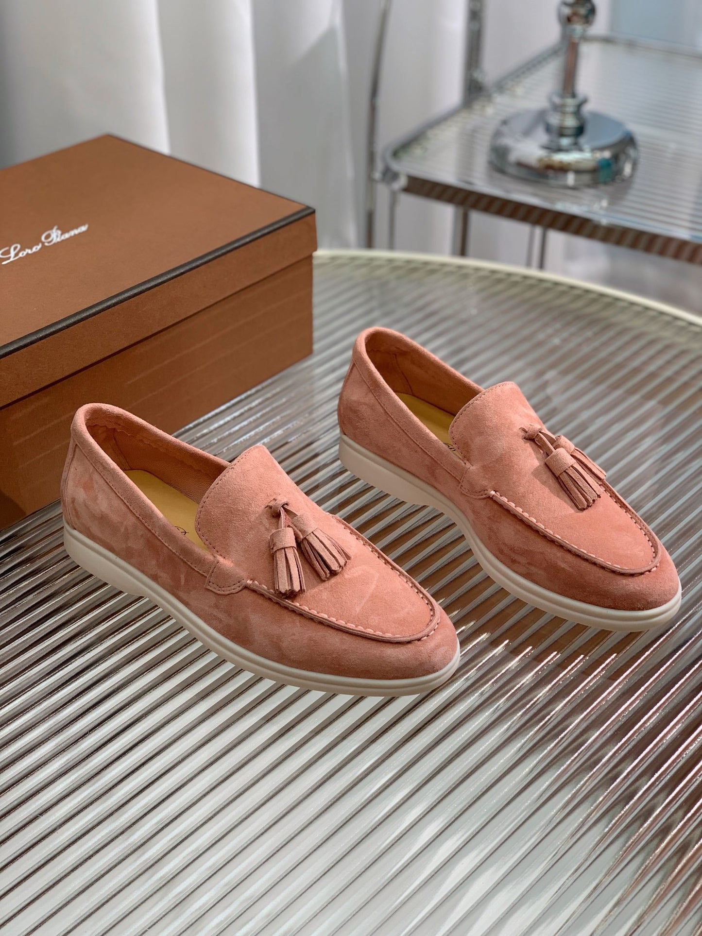 LP SUMMER WALK TASSELS LOAFERS BLUSH PINK SUEDE - 35