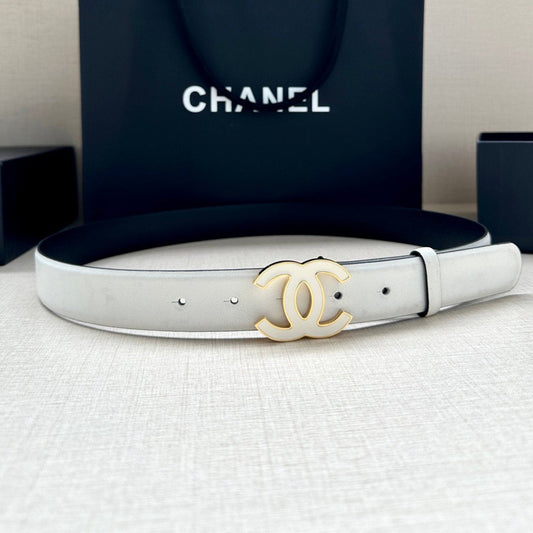 CC 30MM BELT IN FULL WHITE SMOOTH CALFSKIN METAL HARDWARE - 30