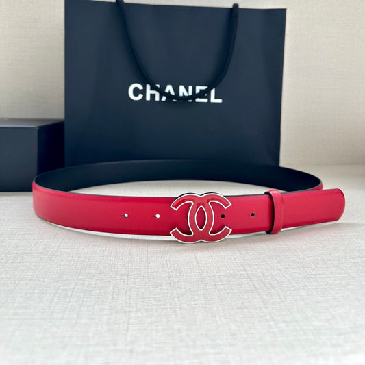 CC 30MM BELT IN CHERRY RED SMOOTH CALFSKIN METAL HARDWARE - 30