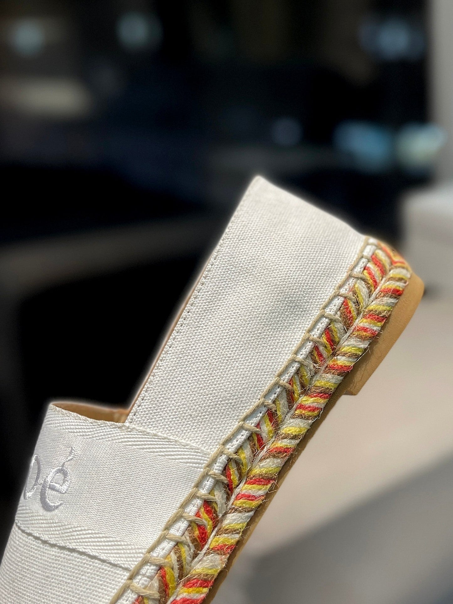 LOAFERS IN WHITE FABRIC AND RAFFIA - 35