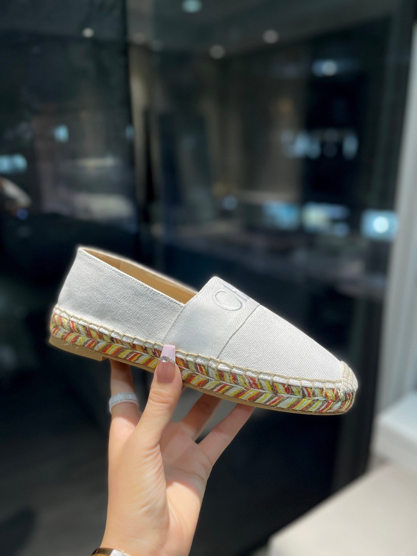LOAFERS IN WHITE FABRIC AND RAFFIA - 35