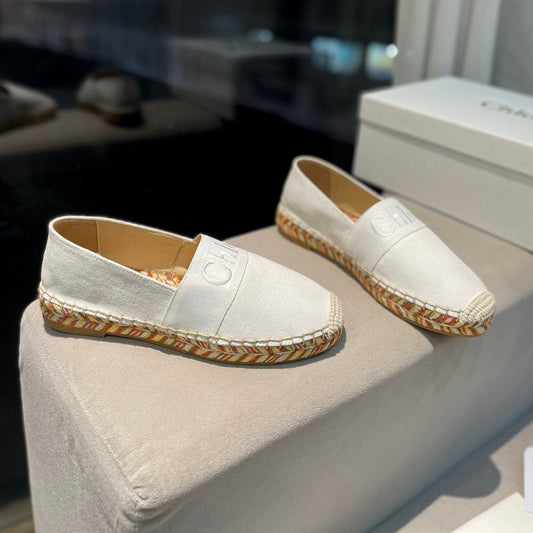 LOAFERS IN WHITE FABRIC AND RAFFIA - 35
