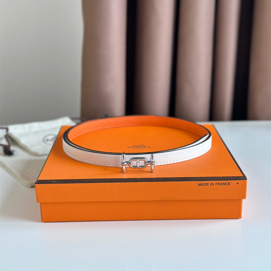 HM ANCRE BUCKLE & REVERSIBLE WHITE AND ORANGE LEATHER STRAP 13MM SILVER HARDWARE - 30