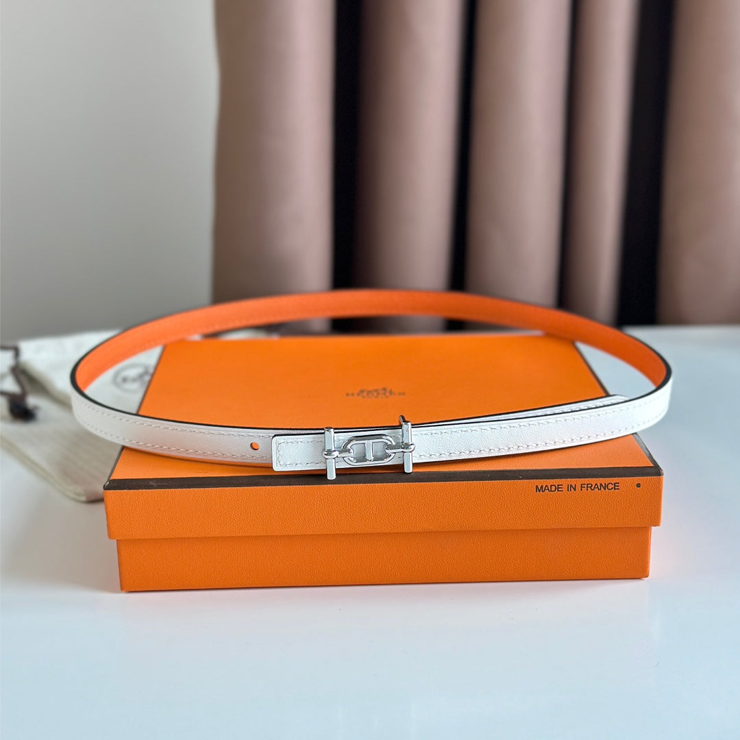 HM ANCRE BUCKLE & REVERSIBLE WHITE AND ORANGE LEATHER STRAP 13MM SILVER HARDWARE - 30