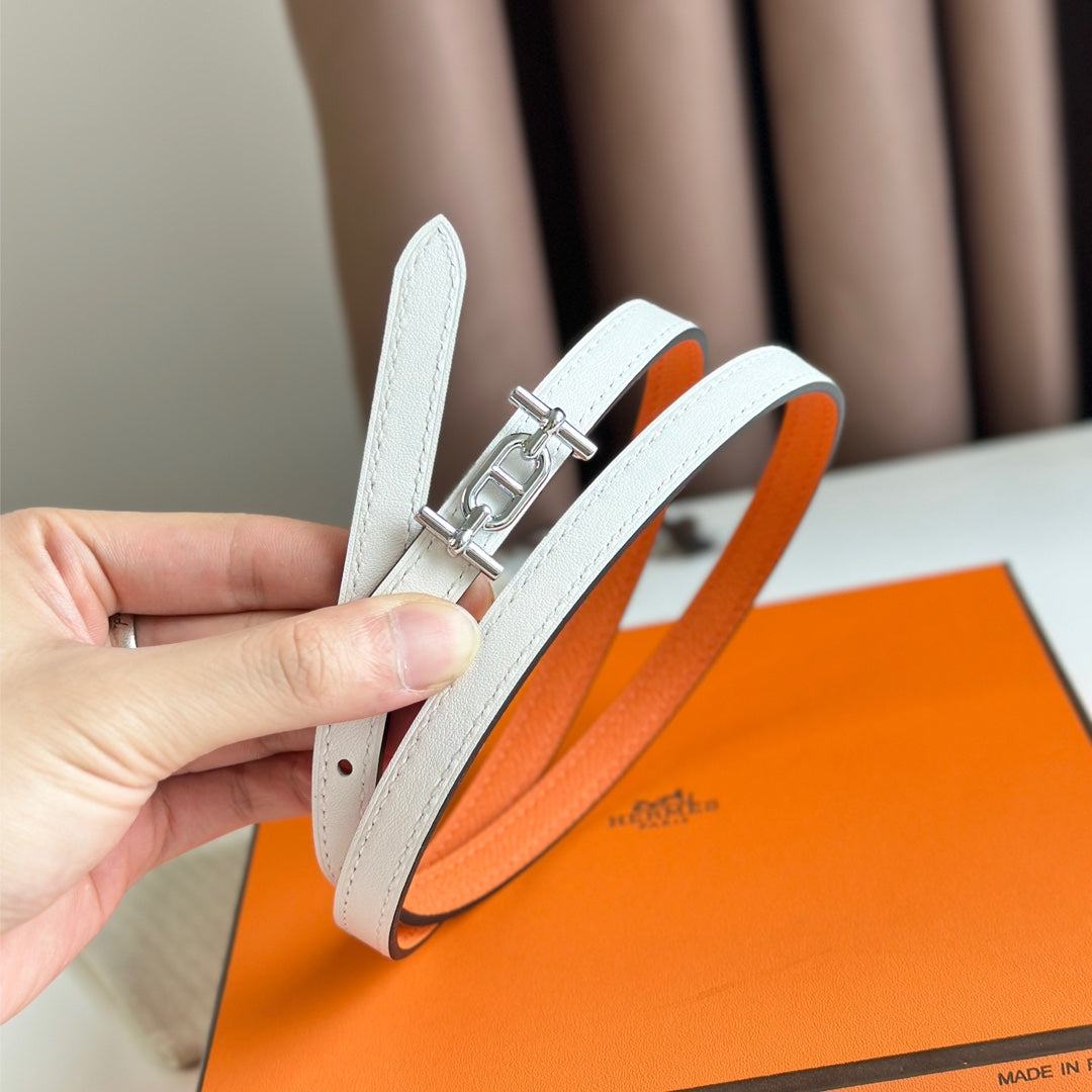 HM ANCRE BUCKLE & REVERSIBLE WHITE AND ORANGE LEATHER STRAP 13MM SILVER HARDWARE - 30