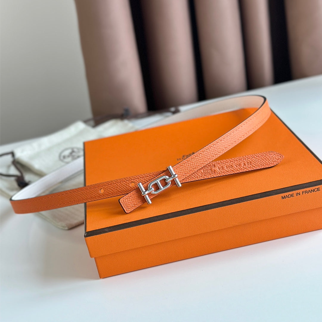 HM ANCRE BUCKLE & REVERSIBLE WHITE AND ORANGE LEATHER STRAP 13MM SILVER HARDWARE - 30