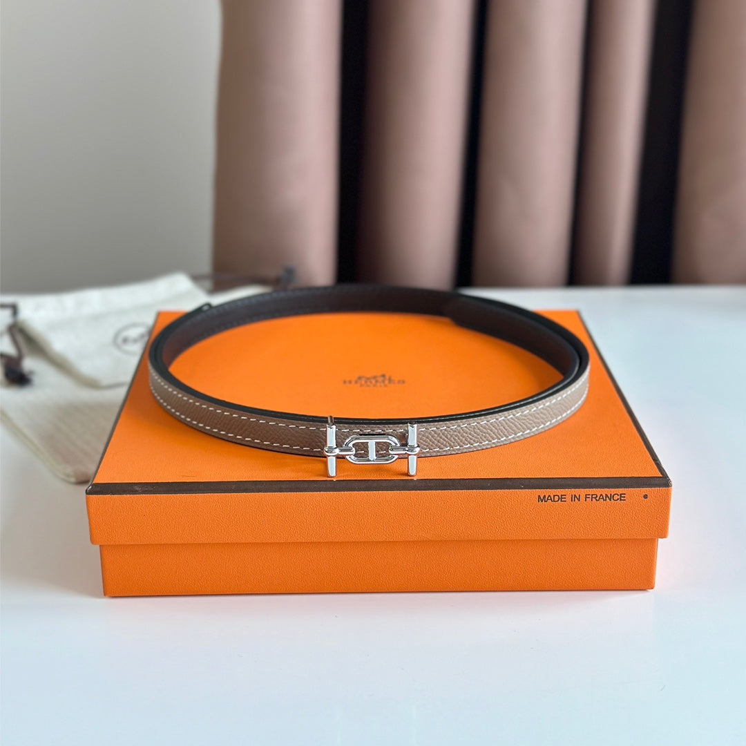 HM ANCRE BUCKLE & REVERSIBLE BLACK AND KHAKI BROWN LEATHER STRAP 13MM SILVER HARDWARE - 30