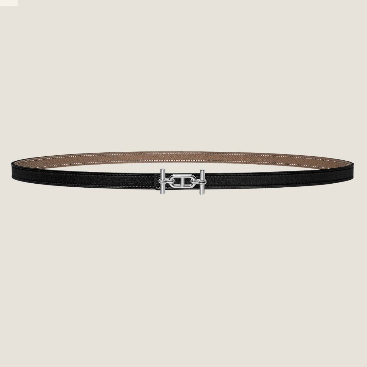 HM ANCRE BUCKLE & REVERSIBLE BLACK AND KHAKI BROWN LEATHER STRAP 13MM SILVER HARDWARE - 30