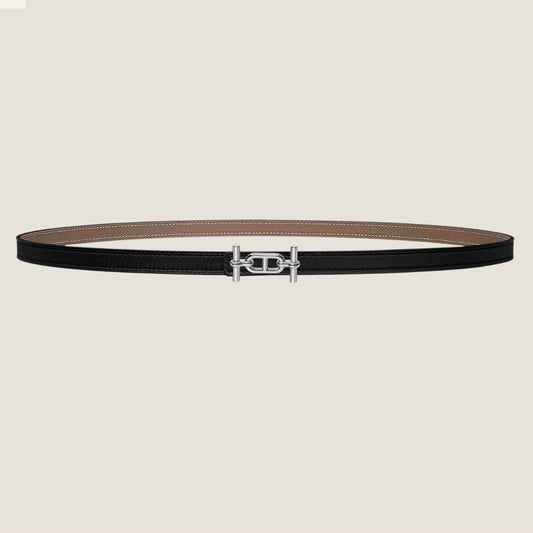 HM ANCRE BUCKLE & REVERSIBLE BLACK AND KHAKI BROWN LEATHER STRAP 13MM SILVER HARDWARE - 30
