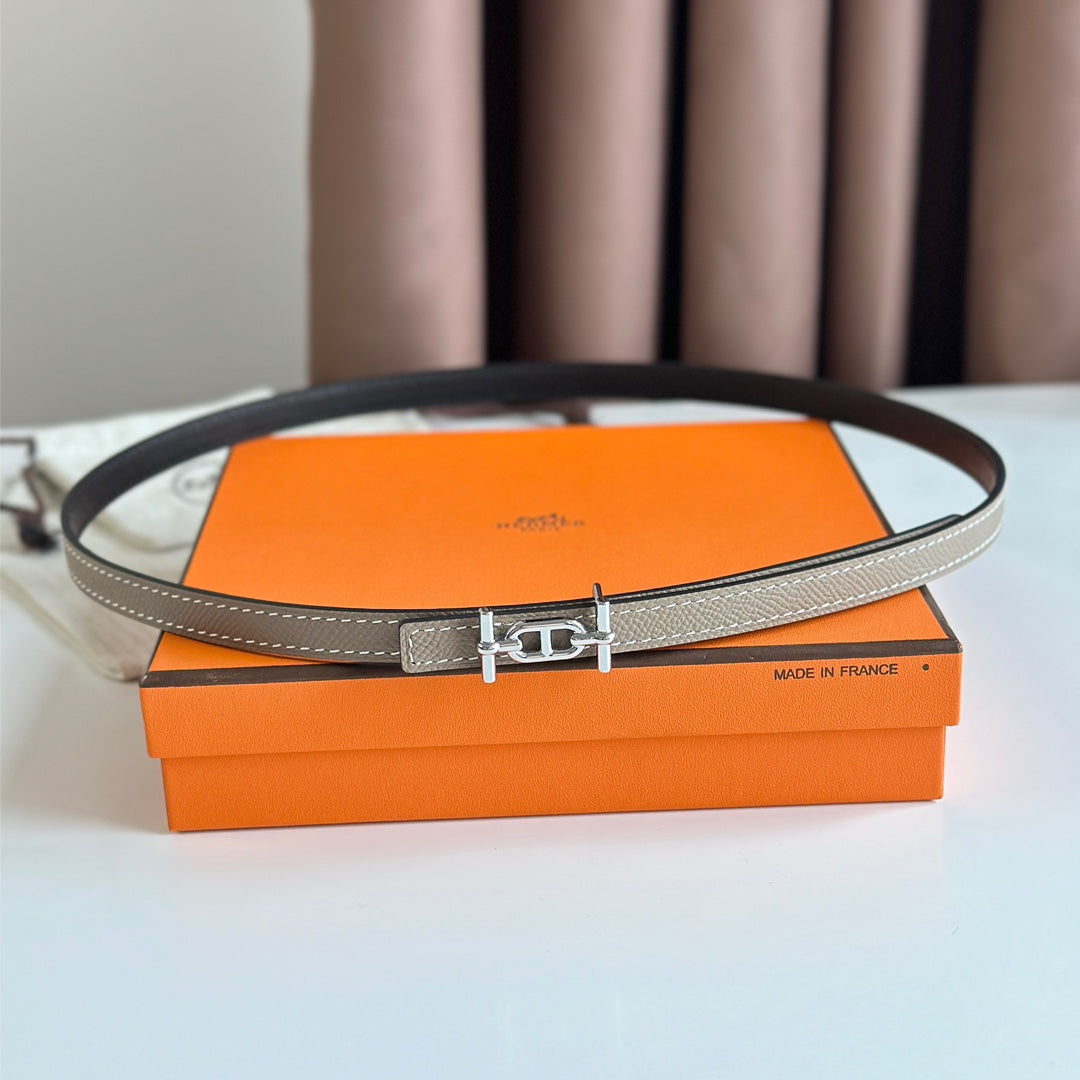 HM ANCRE BUCKLE & REVERSIBLE BLACK AND KHAKI BROWN LEATHER STRAP 13MM SILVER HARDWARE - 30