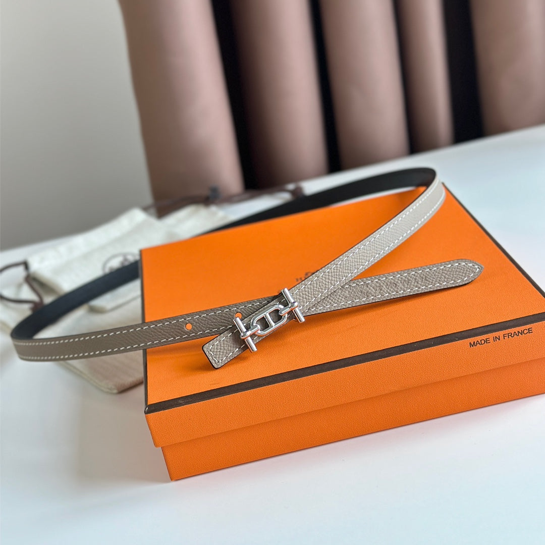 HM ANCRE BUCKLE & REVERSIBLE BLACK AND KHAKI BROWN LEATHER STRAP 13MM SILVER HARDWARE - 30