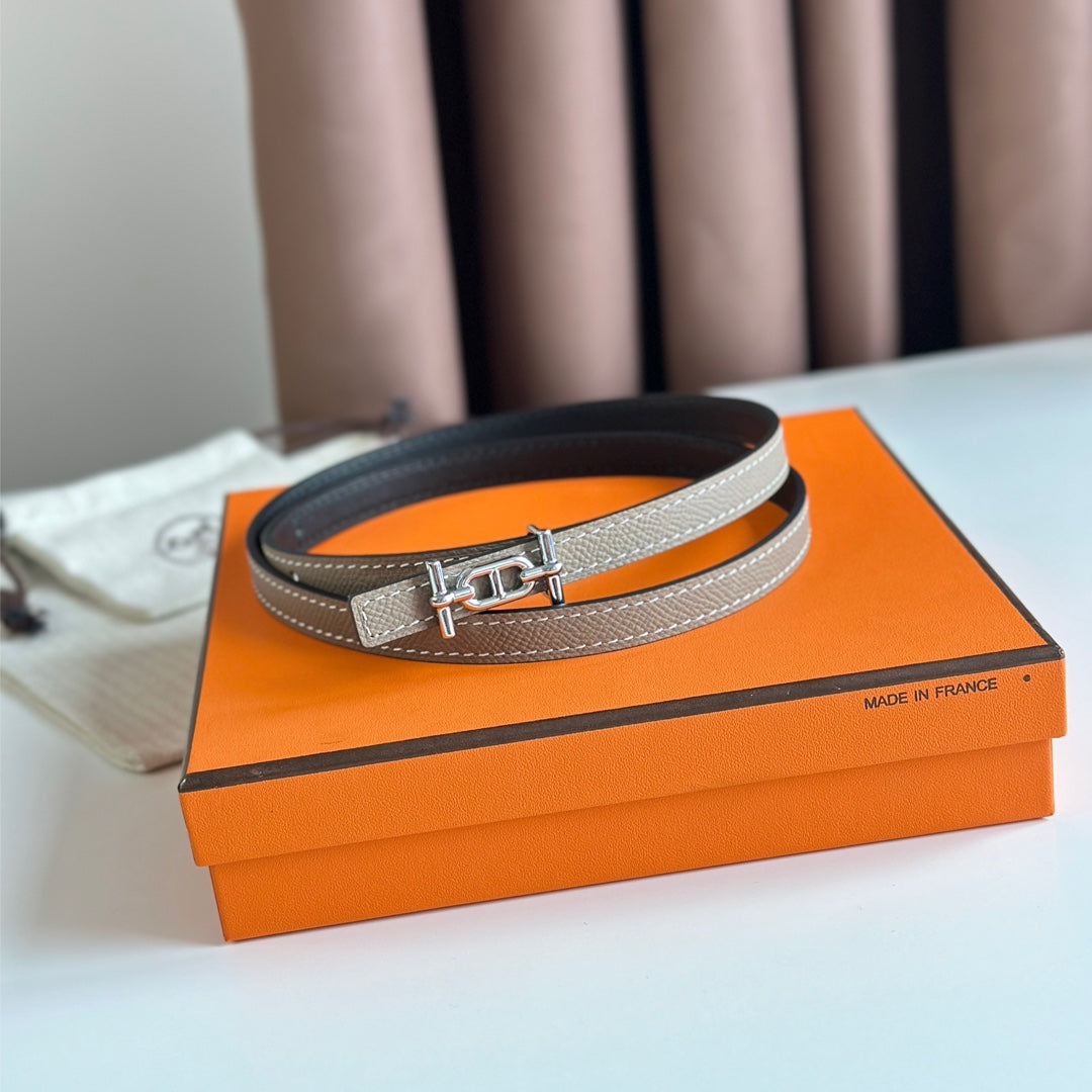 HM ANCRE BUCKLE & REVERSIBLE BLACK AND KHAKI BROWN LEATHER STRAP 13MM SILVER HARDWARE - 30