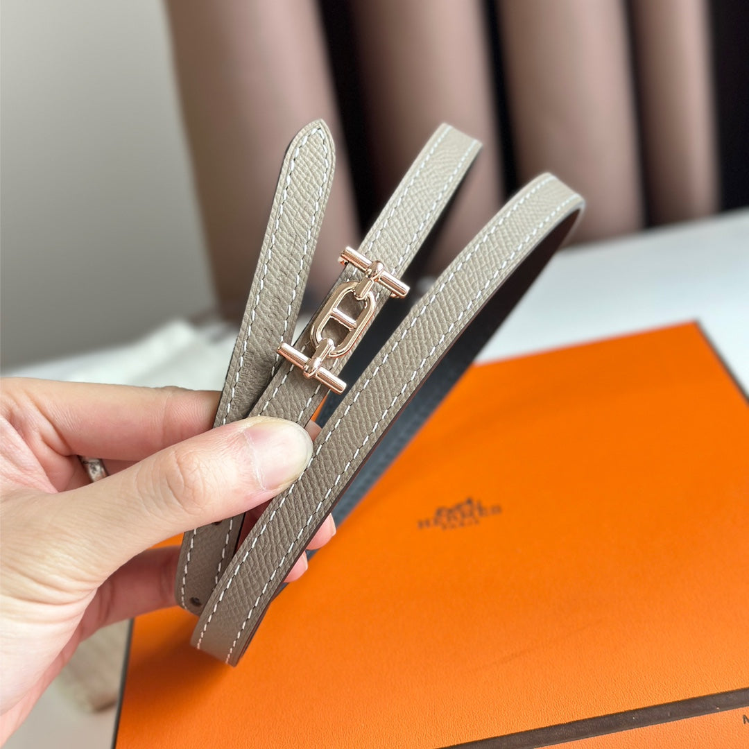 HM ANCRE BUCKLE & REVERSIBLE BLACK AND KHAKI BROWN LEATHER STRAP 13MM COPPER HARDWARE - 30