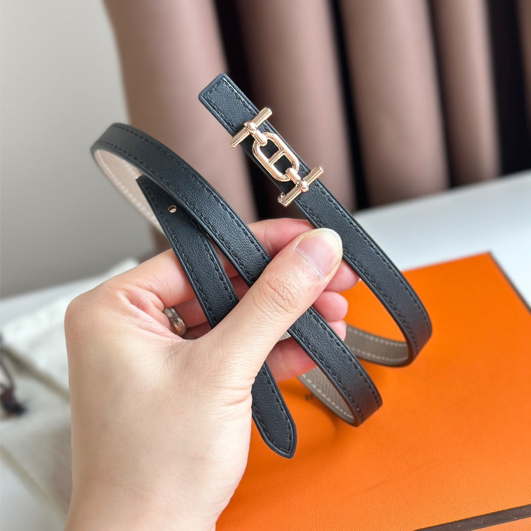 HM ANCRE BUCKLE & REVERSIBLE BLACK AND KHAKI BROWN LEATHER STRAP 13MM COPPER HARDWARE - 30