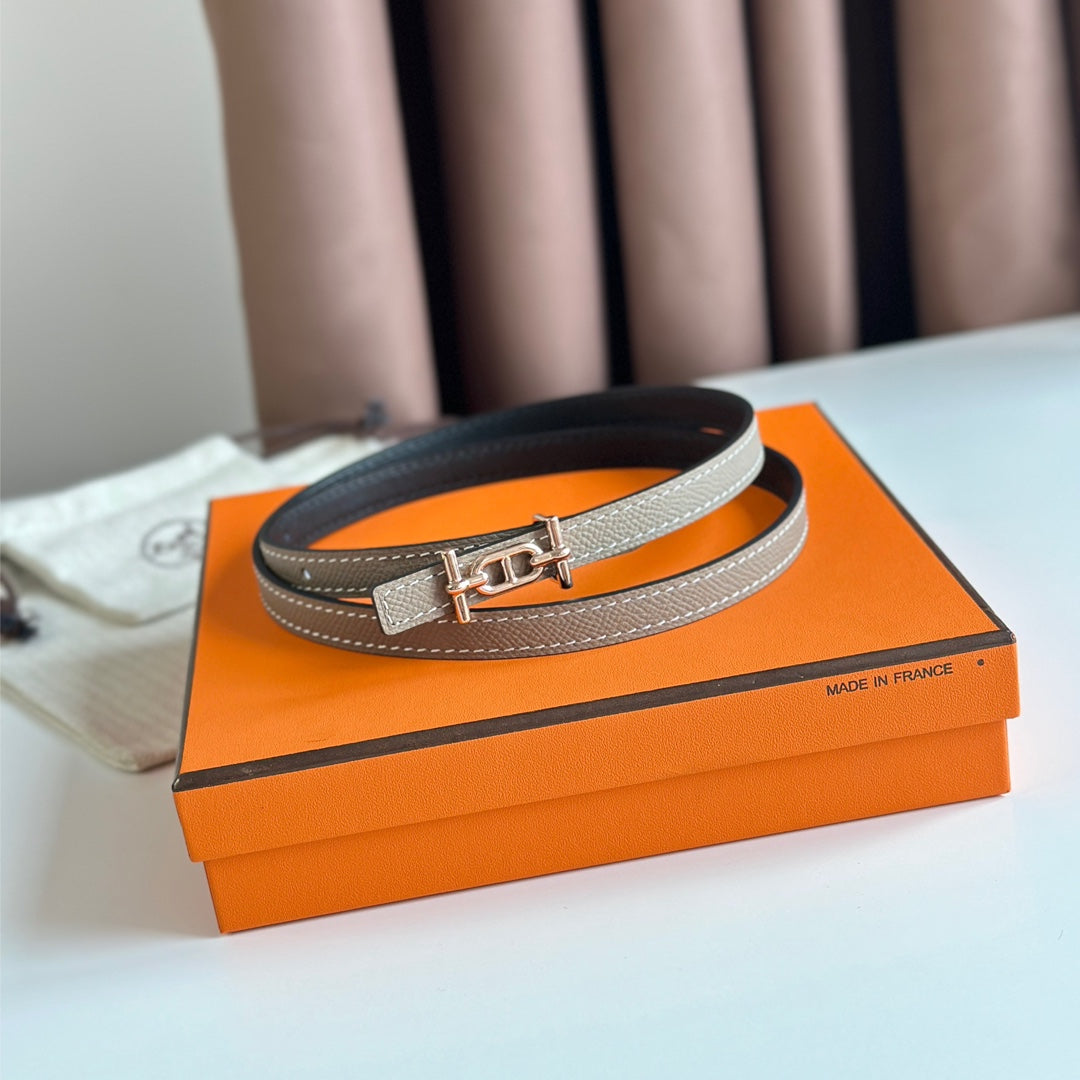 HM ANCRE BUCKLE & REVERSIBLE BLACK AND KHAKI BROWN LEATHER STRAP 13MM COPPER HARDWARE - 30