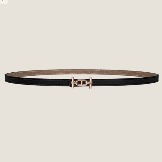 HM ANCRE BUCKLE & REVERSIBLE BLACK AND KHAKI BROWN LEATHER STRAP 13MM COPPER HARDWARE - 30